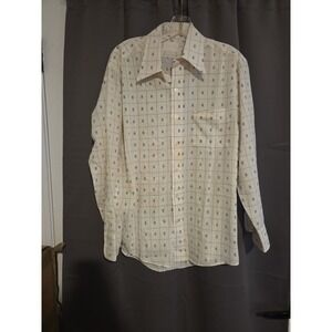 Montgomery Ward White Striped Disco Shirt, Men's Large Shirt,‎ Vtg Button Up